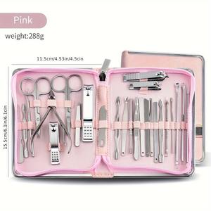 Kit Profesional de Manicura y Pedicura de Acero Inoxidable de 26 Piezas, Afilado para el Cuidado de Uñas de Manos/Pies, Estuche de Viaje Duradero, Incluye Cortaúñas - Product Image 1
