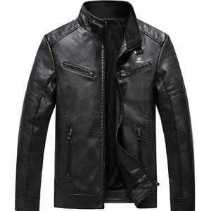 Chaqueta de cuero negra para hombre, estilo motociclista, corte ajustado, cuello alto, con cremallera, abrigo de invierno cálido, estilo béisbol personalizado - Product Image 2