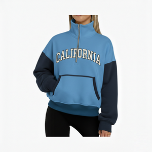 Suéter de cuello alto extragrande para mujer, nuevo diseño otoño/invierno, con media cremallera, bicolor, Alpha Phi, manga larga, estampado frontal, tejido de rizo, personalizado - Product Image 2