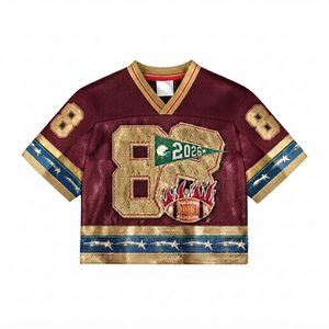 Custom Maroon Football Jersey Vintage Crop <b>Top</b> <b>Distressed</b> Mesh 100% Polyester Quick Dry Sports Shirt Number 88 Streetstyle - Product Image 1