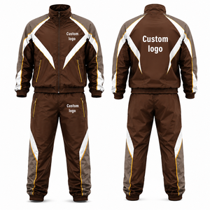 Ensemble de survêtement coupe-vent marron doux 300 GSM avec fermeture éclair intégrale, logo personnalisé, en polyester et nylon, pour le sport - Product Image 1