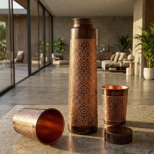 Modern Eco-Friendly Pure Copper Glass Leak Proof Water Bottle for Daily Drinking Travel & Home Use BPA Free from India - Product Image 6