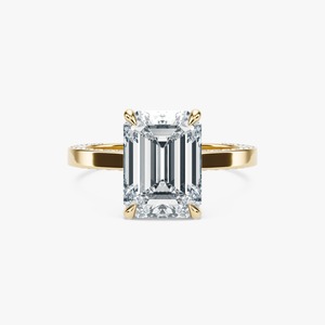 Anillo de Compromiso y Boda de Lujo para Mujer, Oro Amarillo de 14 Quilates, Corte Esmeralda, Diamante Cultivado en Laboratorio, Halo Oculto, Pavé - Product Image 3