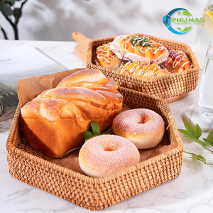Durable Eco-Friendly Handwoven Rectangular Wicker RATTAN <b>BASKET</b> / <b>TRAY</b> 3-Piece for Bread Fruit and Kitchen Counter Storage - Product Image 5
