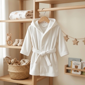 <b>White</b> Kids Cotton Bathrobe Hooded Robe Resort Spa Hospitality Terry Gown Luxury Family Suite Custom Logo Embroidered Bathroom - Product Image 4