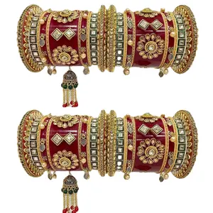 Creme Chuda Chura Armreif Set Indische Traditionelle Bollywood Hochzeit Modeschmuck Armbänder & Armreifen für Frauen