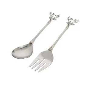 Premium Stainless Steel Metal Salad Serving Set with Gloss Finish for Tabletop Decoration - Product Image 1