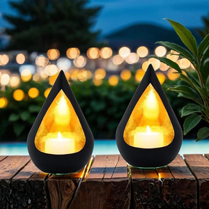 Juego de 2 Portavelas Decorativos Estéticos para Velas de Té, Hechos de Metal con Revestimiento de Lámina Dorada Negra - Product Image 4
