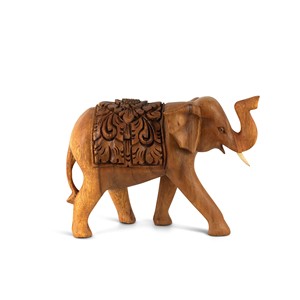 Figurine d'éléphant en bois de Sheesham sculptée à la main, traditionnelle et écologique, par Aqdus Saleem |   Vente en gros Moradabad |   Brun naturel - Product Image 1