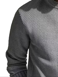 Pull tricoté simple pour homme, manches longues, coupe classique, décontracté, polyvalent, doublé, uni, vintage, hiver, effet délavé - Product Image 5