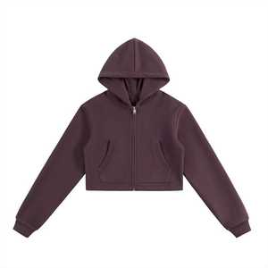 Sudadera con capucha corta para mujer, de algodón premium, forro polar, estilo esencial, holgada, informal, para gimnasio - Product Image 5