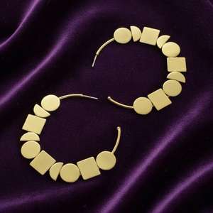 Pendientes de Aro Geométricos de Oro, Joyería Moderna de Latón, Pendientes de Latón, Regalo de Aniversario para Esposa, Nuevo Diseño, Joyería de Latón - Product Image 3