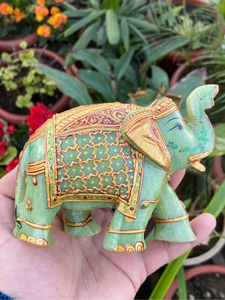 Hand Painted Green Stone <b>Elephant</b> Figurine Carved <b>Decorative</b> Animal Statue Home Feng Shui Gift Environmentally Friendly - Product Image 1