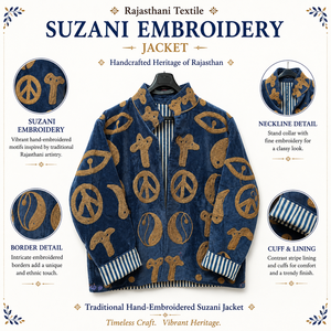 Chaqueta de Terciopelo Bordada con Diseño Floral Suzani de Rajastán, Hecha a Mano, con Cuello Alto Tradicional, Manga Larga, Blazer para Mujer con Forro de Algodón - Product Image 1
