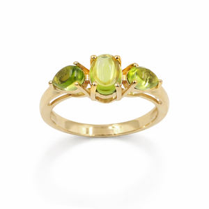 Bague en argent sterling 925 avec trois pierres de péridot cabochon ovales et en forme de poire, plaquée or et rhodium - Product Image 3