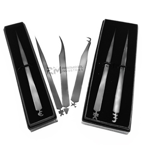 Pinzas Profesionales de Acero Inoxidable RMI para Extensión de Pestañas, Punta Recta, Color Negro Plasma / Estilo Inferior - Product Image 2