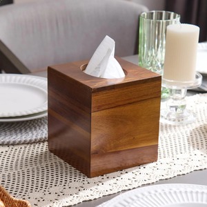 Moderno Dispensador de Pañuelos Faciales de Madera Maciza Marrón Oscuro, Cubo Decorativo para el Hogar, Dispensador de Pañuelos de Madera Natural Rústico y Elegante - Product Image 1