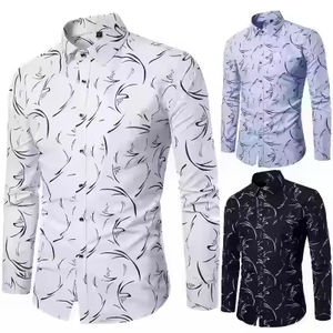 Camisa de Satén con Estampado Floral para Hombre, Manga Larga, Informal, de Algodón, Cuello con Botones, Transpirable, Antiarrugas, Moda Otoño - Product Image 3