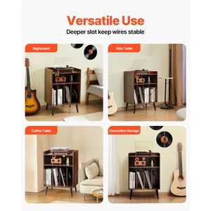 <b>Record</b> Player <b>Stand</b> with LED Light 3-Tier Turntable <b>Stand</b> with Charging Station Holds 150 Vinyl Albums - Product Image 6