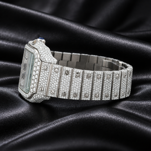 นาฬิกาข้อมือเพชรหรูหรา Raj Gems ตัวเรือนสแตนเลสทรงเหลี่ยม กระจกแซฟไฟร์ หน้าปัดอนาล็อก ตัวเลขโรมัน ควอตซ์ สายแบบกำไลข้อมือสำหรับผู้หญิง กันน้ำ 10 บาร์ - Product Image 5