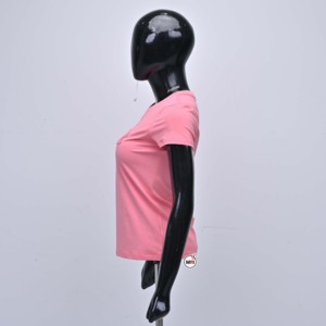 Camisetas de Manga Corta Color Rosa con Estampado Brillante, Cuello Redondo, Corte Regular, Estilo Casual, Camisetas de Tela Tejida para Mujer con Logotipo Personalizado - Product Image 4