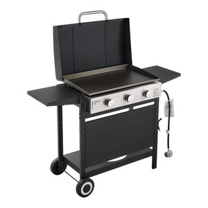 Piastra a Gas Propano a 3 Bruciatori con Ruote e Coperchio, 11.000 BTU, Griglia Piana da Esterno per Frittura - Product Image 1