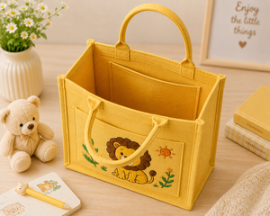 Cute Cartoon Lion Jute Tote <b>Bag</b> <b>Medium</b> <b>Size</b> Hand Length Handle Daily Shopping <b>Bag</b> Yellow - Product Image 5