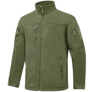 Men's Olive Green Fleece <b>Jacket</b> Stand Collar Zipper Closure Multiple Pockets Breathable Regular Fit Outdoor Wear - Product Image 5