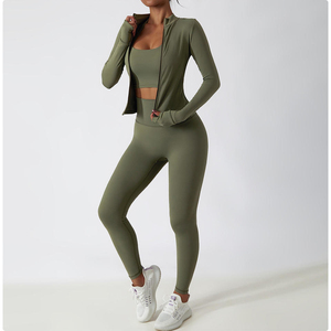 Custom Sportswear New Spandex High Waist Yoga Wear <b>Womens</b> Gym <b>Jacket</b> Seamless Long Sleeve Activewear Set - Product Image 2
