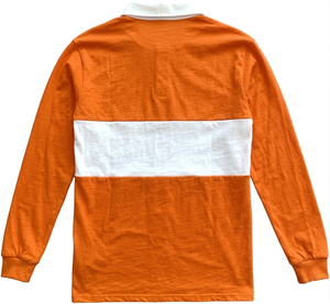 Custom <b>orange</b> White Color Block Long Sleeve <b>Polo</b> Shirt knitted Cotton RugbyStyle Streetwear Fashionwear breathable lightweight - Product Image 2
