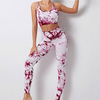 Conjunto de Leggings de Yoga y Sujetador Deportivo para Mujer, con Sublimación Personalizada en la Parte Delantera, Transpirable, de Spandex/Nylon, con Cintura Elástica
