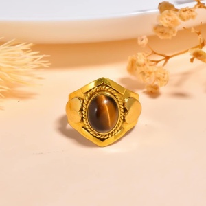 Handmade Gold Vermeil Cabochon Aesthetic Heart Side Statement Brass <b>Ring</b> Natural <b>Tiger</b> <b>Eye</b> Stone Christian Bohemian Jewelry - Product Image 2