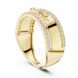 Luxury Yellow Gold Finish Geometric Diamond <b>Ring</b> <b>for</b> <b>Men</b> & Women | Premium Sparkling Stone Statement Band Jewelry - Product Image 2