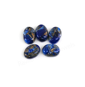 Cabujón de Zafiro Azul Mohave con Compuesto de Cobre, Ovalado de 10x14mm, de Fondo Plano, Pulido Brillante y Liso, Piedra Preciosa Suelta para Fabricación de Joyas y Colgantes - Product Image 6