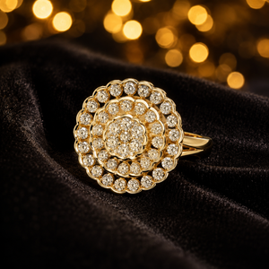 Luxury 14K <b>Gold</b> Round Floral Cluster <b>Ring</b> with Sparkling CZ Stones Elegant Bridal Party Wear Jewelry for Women - Product Image 2