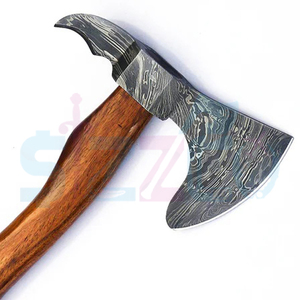 Hache à barbe personnalisée en acier Damas à lame pleine, manche en bois, hache de chasse et de camping, véritable hache de guerre avec étui en cuir, cadeau idéal - Product Image 3