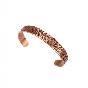 Pulsera de Cobre Geométrica Retro en Relieve al por Mayor, Brazalete Abierto de Metal Puro Antioxidante, Kada Unisex, de Moda para Fiestas y Bienestar - Product Image 1