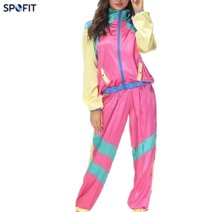 100% <b>Nylon</b> Windbreaker Tracksuit Set Colour block Shell Jacket & <b>Jogger</b> Pants, Vintage Style Athletic Wear for Men & Women - Product Image 2