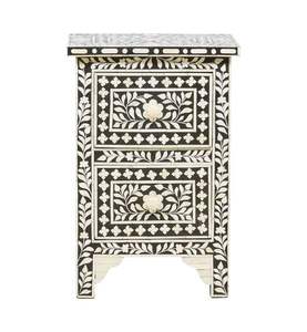 Mesita de Noche Premium con Cajón Lateral y Incrustaciones de Hueso, Gabinete Decorativo de Madera Hecho a Mano con Trabajo Artesanal Tradicional - Product Image 3