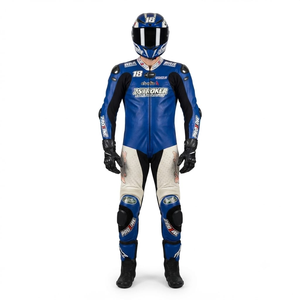 Combinaison de course premium pour homme 1 pièce en cuir de vache véritable/cuir de kangourou, style MotoCP, avec protections niveau 2 - Product Image 1