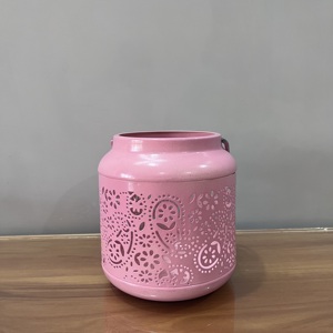 Artisan Design Decorative Iron <b>Lantern</b> <b>Candle</b> Holder with Pink Finish Model L697 - Product Image 1