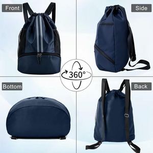 Drawstring Gym Backpack with Shoe Compartment Sports String Bag for Soccer Basketball Swimming Beach Travel Men Women Wholesale - Product Image 4