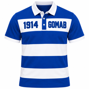 ฟีเบต้าซิกมา 1914 โกแมบเสื้อโปโลผู้ชายสีน้ำเงินรอยัลสีขาวแขนสั้นลายทางดีไซน์ปกพับได้พี่น้องภราดรภาพ - Product Image 3