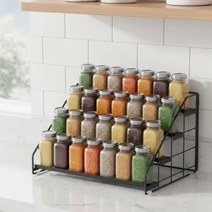 Étagère en métal noir multi-usages à 4 niveaux pour épices, sauces, bocaux et organisation de comptoir, rangement pour tasses et mugs, en provenance d'Inde - Product Image 2