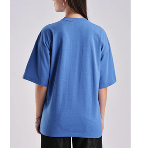 T-shirt en coton bleu clair uni surdimensionné pour homme, manches courtes, col rond, coupe décontractée, jersey uni - Product Image 3