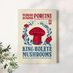 Arte de pared en lienzo para cocina, ilustración de póster de comida vintage con hongos, decoración de pared retro para cocina, impresión en lienzo - Product Image 1