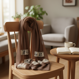 Sciarpa Angelina 90x180 cm in Velluto Monocromatico Caffè Chiaro con Anello, Antipiega Sottovuoto - Product Image 2