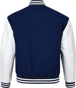 Veste universitaire unisexe bleu marine et blanc, style streetwear, col rabattu, coupe classique, 100% laine, vêtement d'hiver - Product Image 2