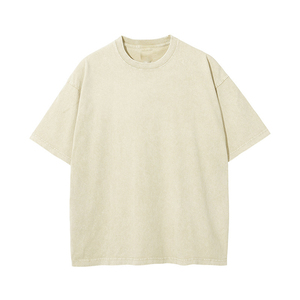T-shirts en coton surdimensionnés pour hommes, couleur personnalisée, effet délavé au soleil, lavage à l'acide, respirant, col rond, motif uni, grande taille, haute qualité - Product Image 2