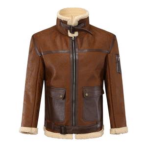 Chaqueta de Motociclista de Cuero Genuino para Hombre con Forro de Sherpa, Cierre de Cremallera, Resistente al Viento, Gruesa, Corte Regular, Color Marrón Sólido - Product Image 1